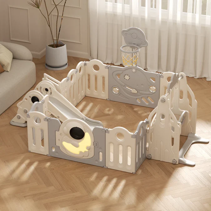 Astronaut Kids Playpen Set - Swing, Slide & Basketball Hoop