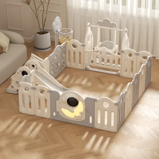 Astronaut Kids Playpen Set Large - Swing, Slide & Basketball Hoop