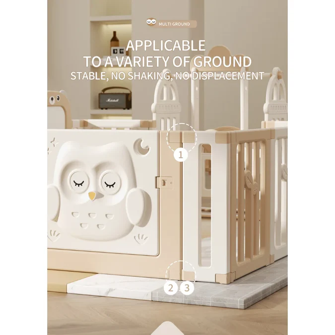 Kids Playpen New Owl Design With Basketball Hoop & Drawing Board - Image 4