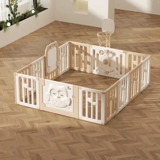 Kids Playpen New Owl Design With Basketball Hoop & Drawing Board