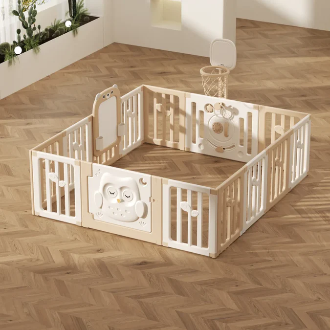 Kids Playpen New Owl Design With Basketball Hoop & Drawing Board